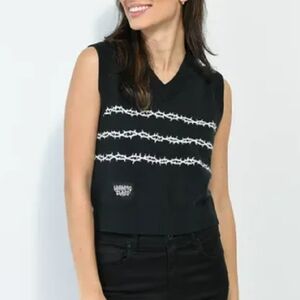 Black Sleeveless Top with White Stripes